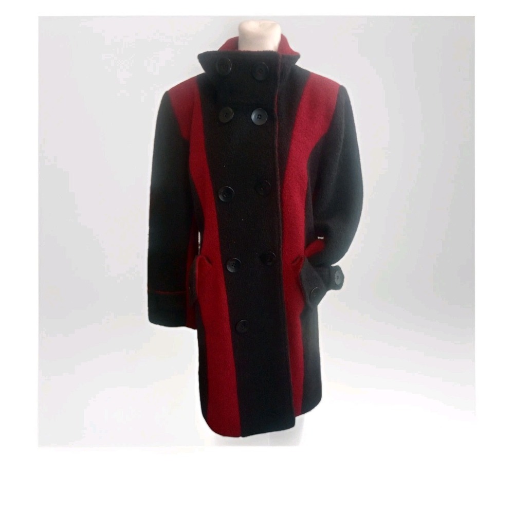 Mark Reed Red Black Statement Wool Trench Dress Jacket Size 12P Lined Old Money - Picture 2 of 13